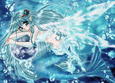 Фото Красивая русалка с длинным синим хвостом, большими белыми крыльями и бирюзовыми волосами, страница
