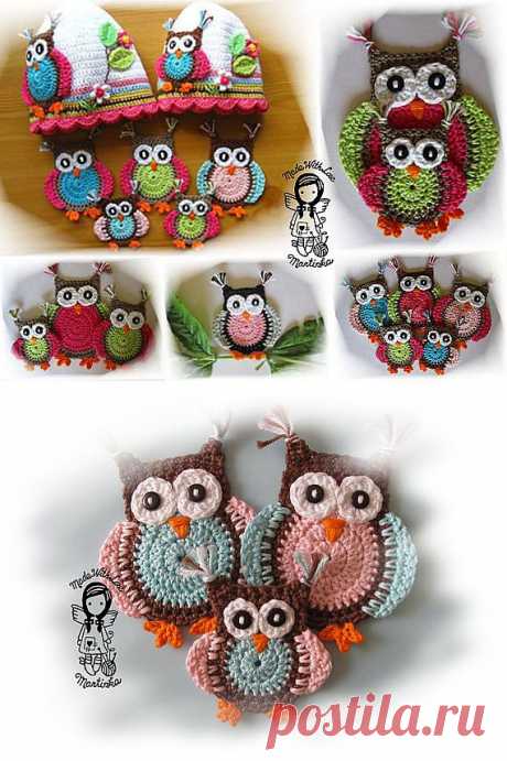 Crochet PATTERN 4 Applique Jolly Owl от NellagoldsCrocheting