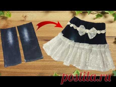 Diy Designer Skirt making from jeans // best idea of jeans // by simple cutting