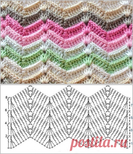 Вяжем крючком простой узор зигзагом | Рукоделие