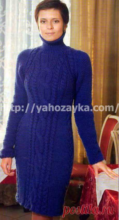Синее вязаное платье - схема вязания + фото и описание Схема вязания спицами синего платья - вязание для домохозяек.
