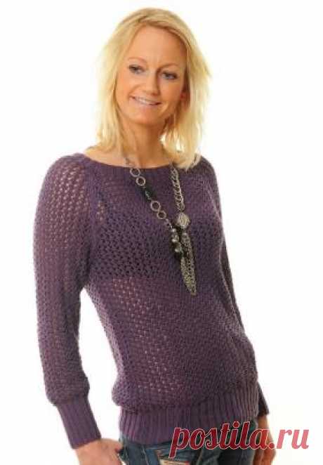 Летний свитер узором мелкий ажур Легкий ажурный пуловер на лето для женщин, связанный из тонкого хлопка на спицах 3 мм. Сначала вяжутся все детали рядами...