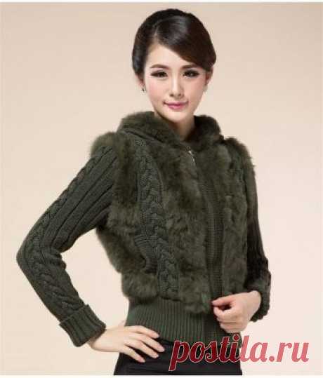 Elegant Womens Knitted with Fur and Braids Jacket Cardigan with Zipper - Coats & Jackets