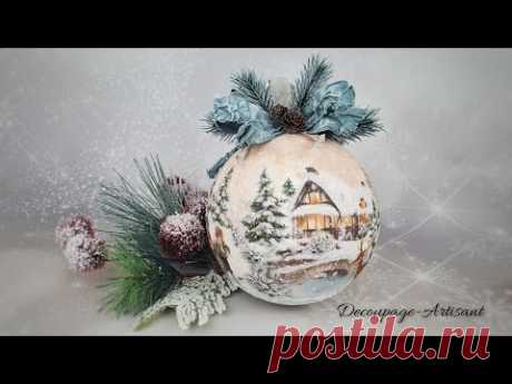 Decoupage ❄ Christmas bauble with a winter view ❄ playing children ❄ DIY tutorial....