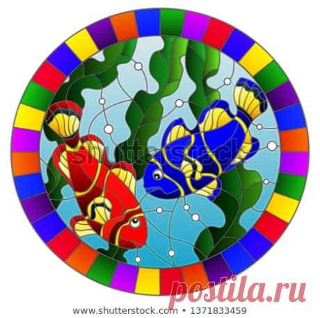 Стоковая векторная графика «Illustration Stained Glass Style Pair Bright» (без лицензионных платежей), 1371833459: Shutterstock