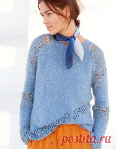 Пуловер с рукавами реглан - Хитсовет Пуловер с рукавами реглан. Модная модель женского пуловера с рукавами реглан со схемой и бесплатным описанием вязания.
