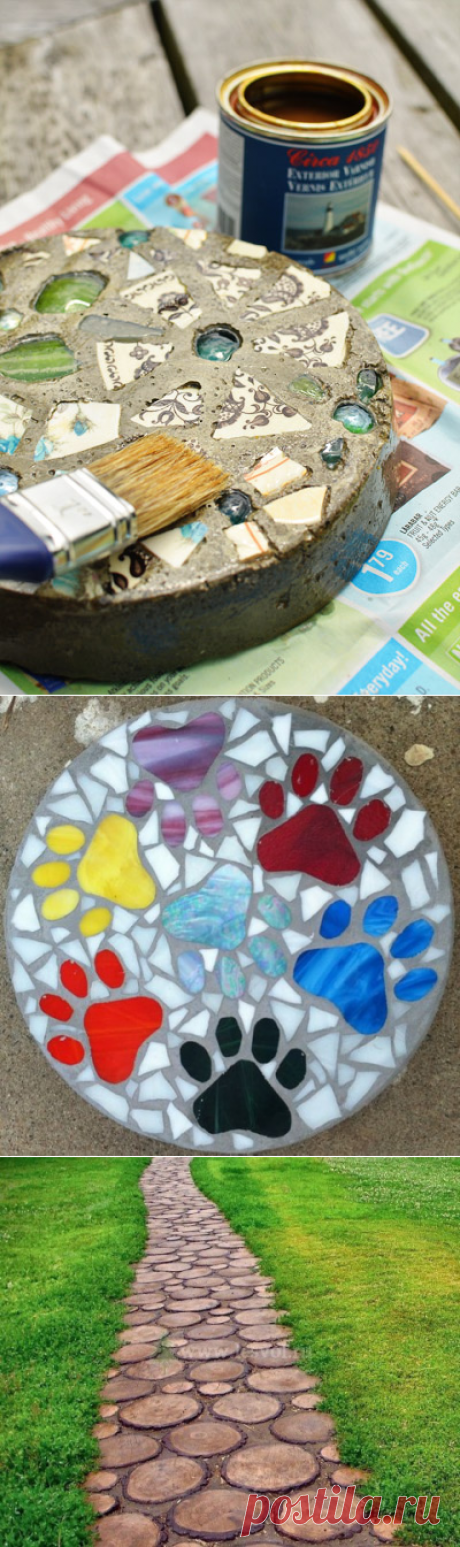 Прелестные мозаичные ступеньки для сада. Найди применение битой посуде и оставшемуся цементу!