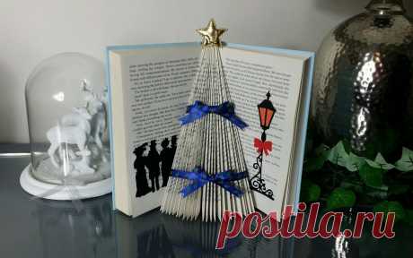 Folded book art victorian christmas tree carolers shelf table decoration #6 | eBay