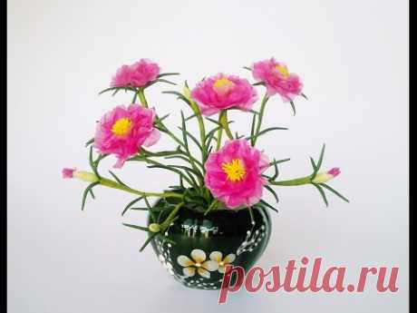 How To Make Moss Rose Flower From Tissue Paper -  Craft Tutotrial