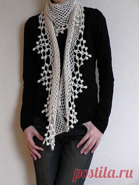 Оригинальный сетчатый шарфик с каймой. Крючком. Схема. / knittingideas.ru
