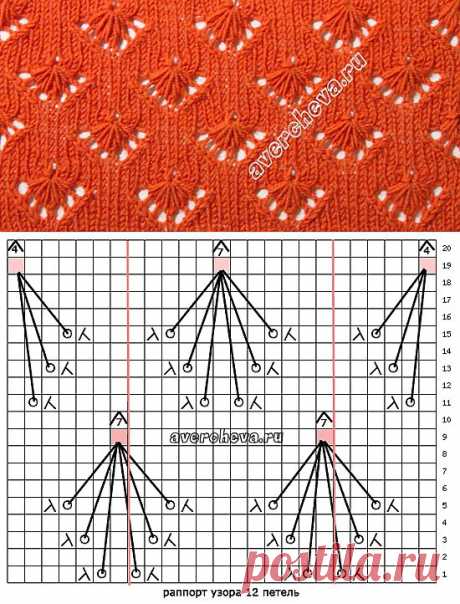 узор 418 цветочки из вытянутых петель | каталог вязаных спицами узоров
