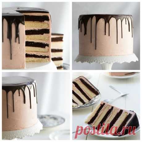 Шоколадно-ванильный торт Смокинг с малиновым кремом на белом шоколаде.