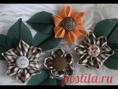 Flor de  fitas e miolo com botoes  Passo a Passo -fabric flowers