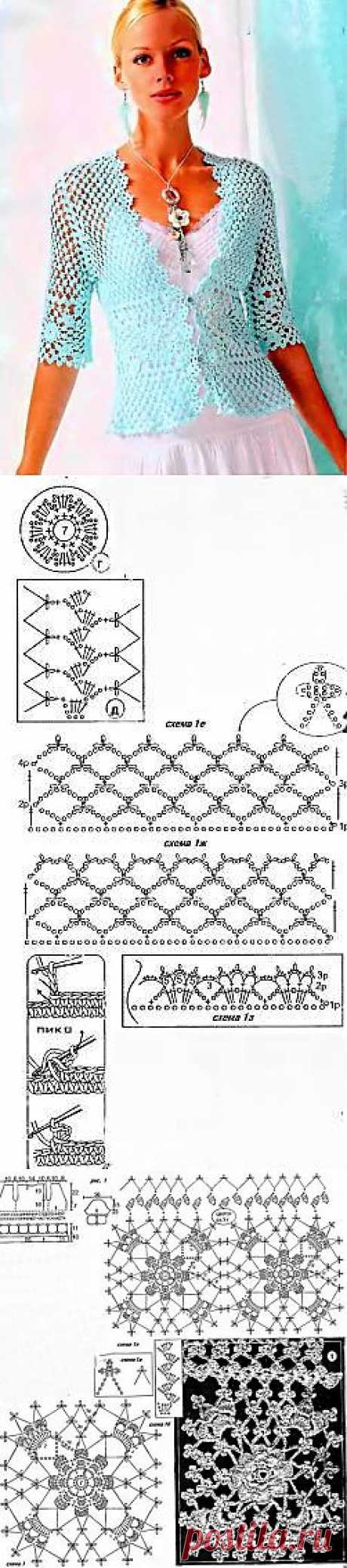 Ажурная кофточка. Схема вязания крючком. - Схемы вязания кофты - Схемы для вязания - Уроки вязания крючком - Вязание крючком, мотивы, схемы для вязания крючком
