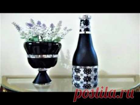 DIY - GARRAFA DECORADA COM RENDA FLORIDA EFEITO STENCIL - Decorando Com Brilho para você fazer e decorar os ambientes da sua casa. Acompanhe passo a passo es...