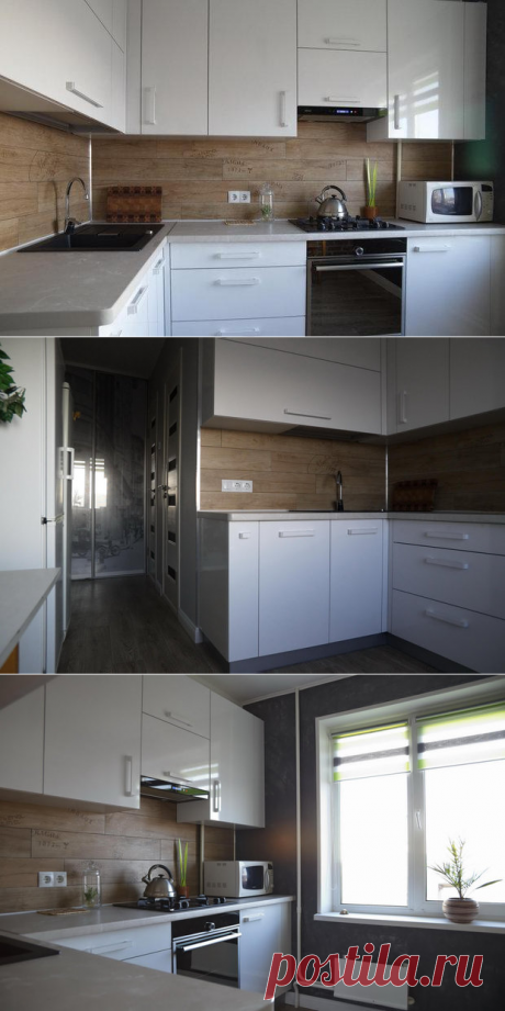 Кухня: имитация кирпича и бетона на стенах, дубового паркета - на полу