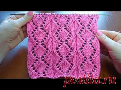 Очень простой и красивый узор "Дорожки из ажурных ромбов" спицами + схема. Knitt. Pattern. Rhombuses