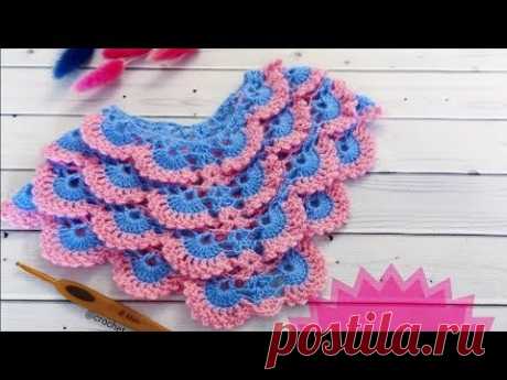 Пончо крючком "Веера"//Узор крючком Веера//Crochet Fan Poncho//Crochet Fan Pattern