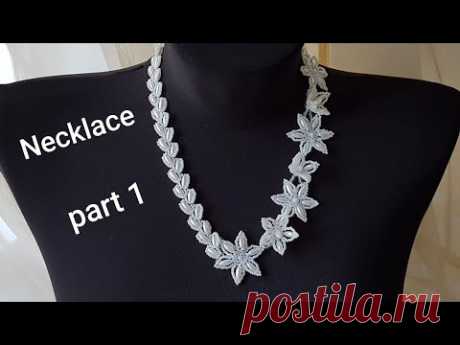 Bead necklace/Pearl necklace/Diy necklace/Necklace with flowers/Колье из бусин бисера/Часть 1