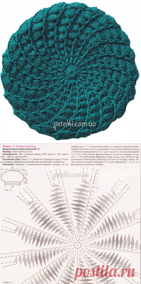 Интересный берет крючком. Схема, описание