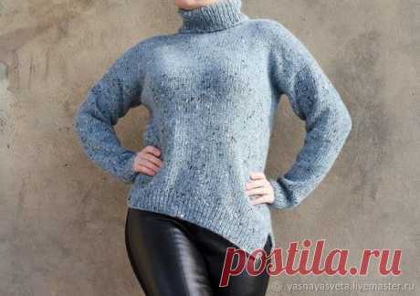 Fashionable Stylish Warm Cozy Gray Blue Women's Long Sleeves Sweater Pullover, All-Natural Yarn Paella Merino, Alpaca, Silk, Author's Design Fashionable, Stylish, Warm, Cozy, Gray Blue, Womens, Long Sleeves, Sweater Pullover, All-Natural Yarn, Paella, Merino, Alpaca, Silk, Authors Design  The author of the model Svetlana Yasnaya. Fashion sweater. Yarn tweed designed By Italian concern Pecci Filati specifically for this model. All natural