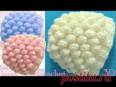 Gorro a Crochet en punto 3D copos o bolas de nieve tejido tallermanualperu