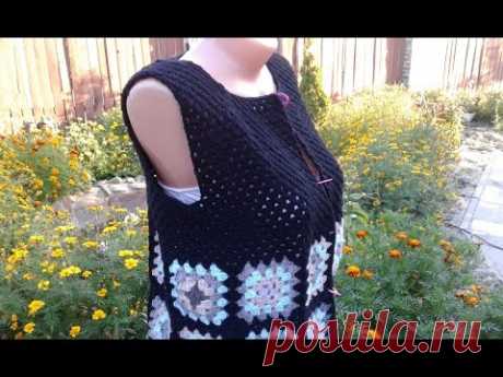 Кардиган из квадратных мотивов. Часть 3. Вывязывание спинки и полочек. Knitting women's cardigan.