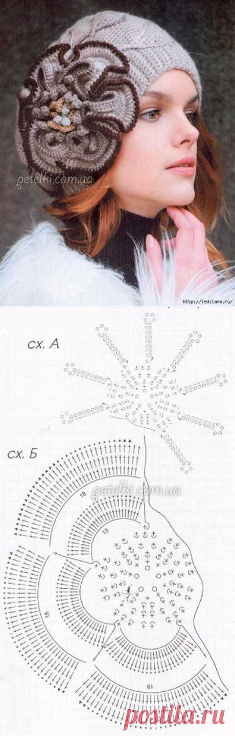 Шикарный берет крючком с цветком. Описание, схемы вязания - 13 Октября 2015 - Рукоделие своими руками - &quot;Магия Творчества&quot;-информационный портал.