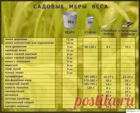 Как измерить массу подкормок и удобрений без весов В одном десятилитровом ведре помещается:12 кг дерновой земли;10 кг парниковой или компостной земли;5 кг древесной золы;12 кг навозной жижи;8 кг свежего конского навоза и 9 кг – коровьего;8 кг перегноя;5 кг сухого торфа.В одну столовую ложку входит минеральных удобрений:8 г древесной...