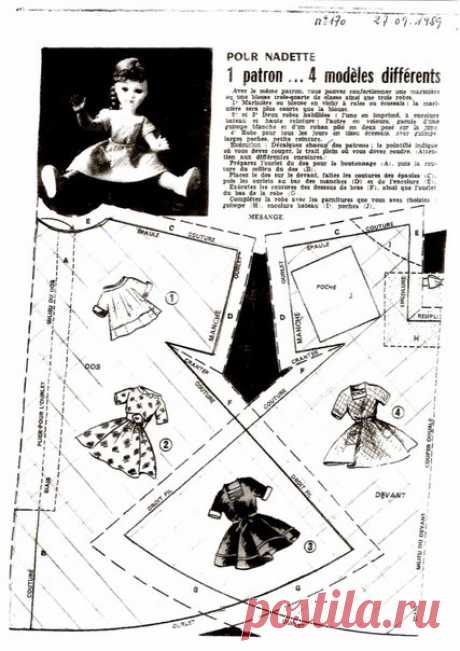 Одежда для кукол. 

#Выкройки из журналов конца 50-х начала 60-х годов XX века.