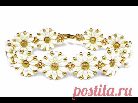 Tutorial: flower bracelet [easy] SuperDuo beads / Цветочный браслет из супердуо бисера ЛЕГКО!