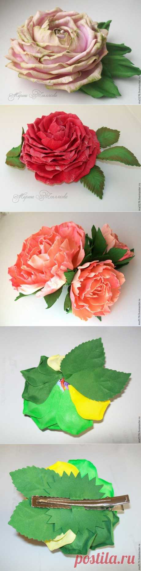 Фоамиран:Волшебные цветы из розария Марины Тепляковой. Пион &quot;Лайм&quot;и Радужная роза (МК мастера)