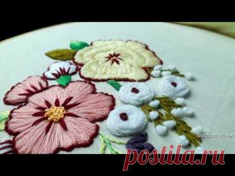 Hand Embroidery Flower design tutorial | Beautiful Hand Embroidery Flower design for Beginners