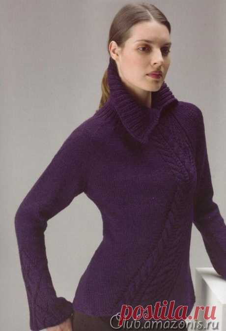 Пуловер с узорами арановая и ромбовидная «коса