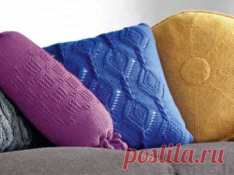 Синяя подушка - схема вязания спицами. Вяжем Подушки на Verena.ru