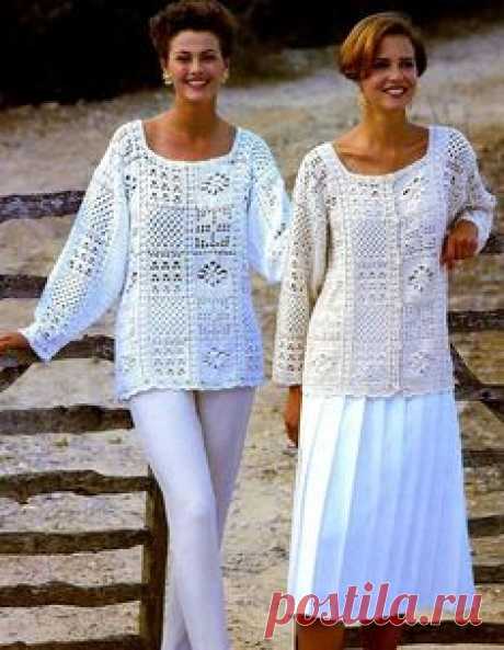 Vintage Crochet Pattern Granny Square Motif Tops Tunic