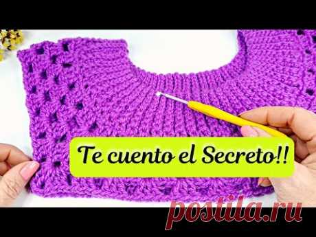 👕TRUCO Fácil para tejer canesú redondo escotado a crochet!. A medida!