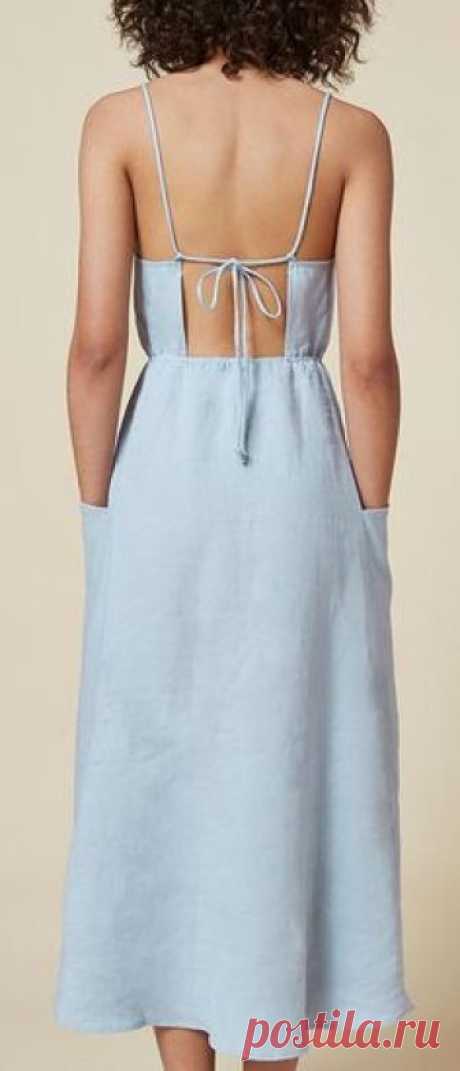 Reformation powder blue open back ankle length linen dress back