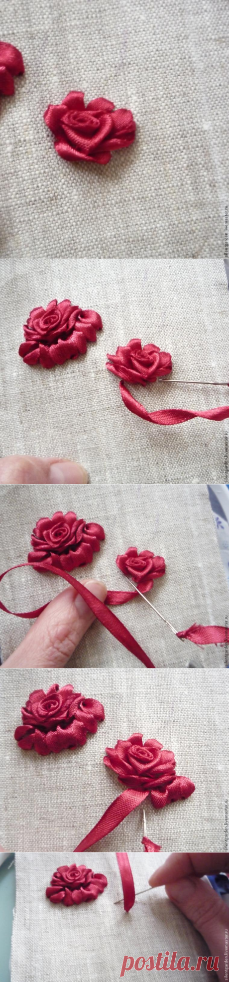 Учимся создавать красивый объемный цветок розы в технике вышивки лентами / Surfingbird знает всё, что ты любишь