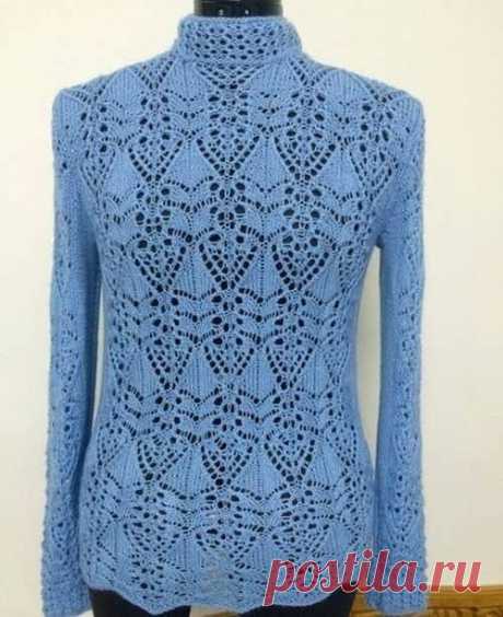 Пуловер с использованием ажурных японских узоров, вяжем спицами