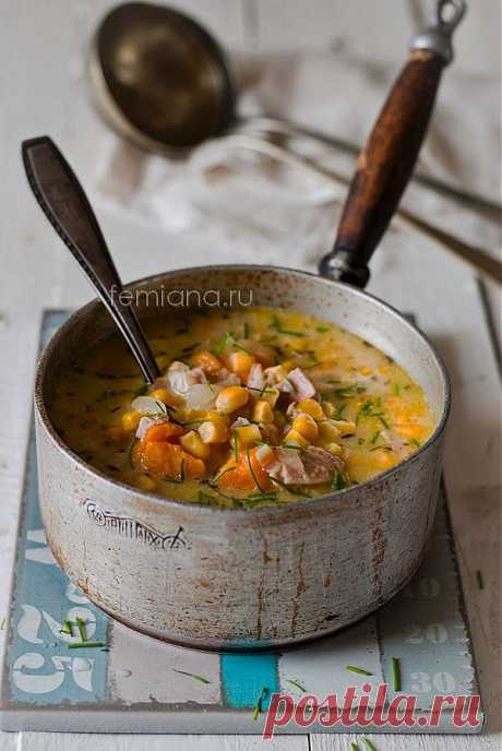 Вкусный, сытный и простой суп с тыквой, кукурузой, беконом и картофелем