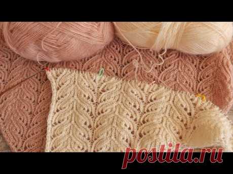 Кружевной узор спицами 🦚 Knitting lace pattern