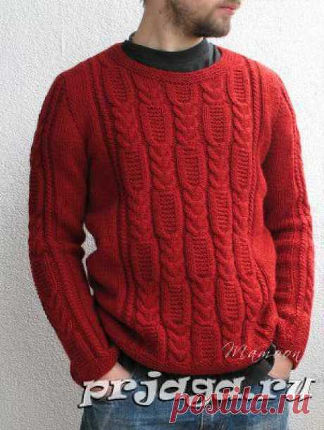 Красный свитер спицами для мужчин