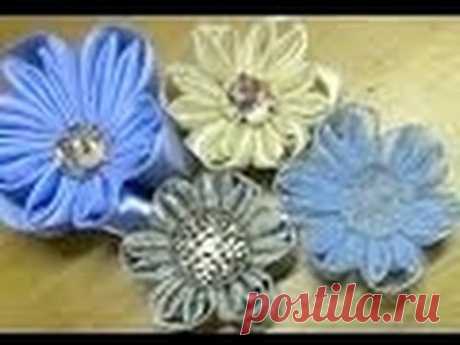 HOW TO MAKE ROLLED RIBBON ROSES- fabric flowers-Flor de Fita em cetim   com botoes Passo a passo