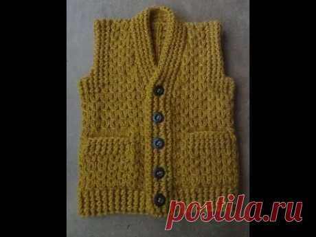 Жилет с карманами  Часть 1  Спинка. Vest knitting part 1