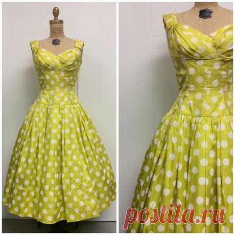 1950s Polka Dot Dress 50s Yellow Party Dress