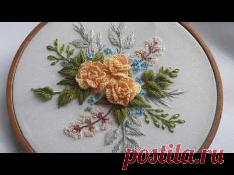 Bouquet of Yellow roses Wool Embroidery - Happy Mother's Day