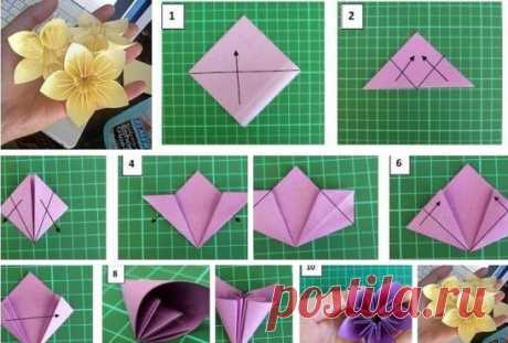Красивый цветок в технике оригами.
