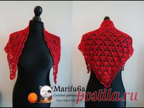 How to crochet red triangle wrap shawl free tutorial pattern by marifu6a
