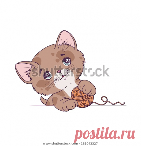 Vetor stock de Funny Cartoon Kitten On White Background (livre de direitos) 181043327